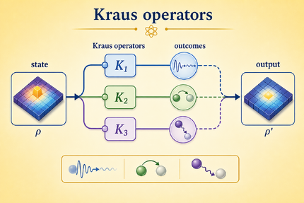 Kraus operators decompose a quantum channel into possible noise or measurement outcomes.